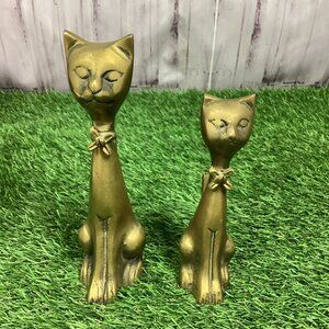 Vintage Brass Cat Figurine Statues with Bows